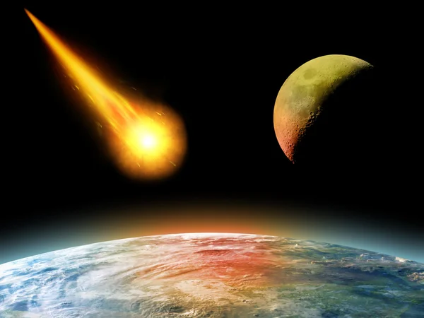 Сжигание удара астероида земли — стоковое фото