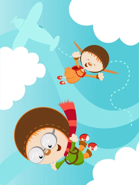 Дети прыжки с парашютом — стоковый вектор