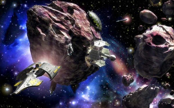 Область астероида космического корабля делает интервалы между основой — стоковое фото