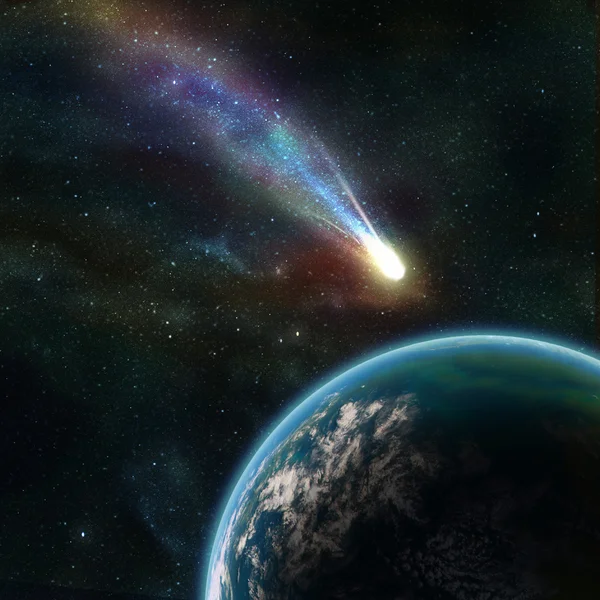 Земли в пространстве с пролетел астероид — стоковое фото