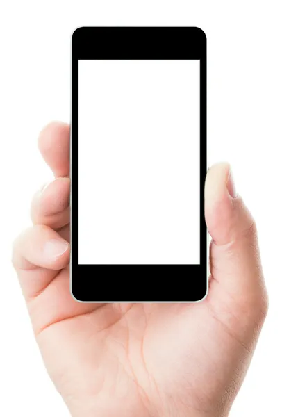 Смартфон в руки с пустой экран — стоковое фото